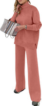 ANRABESS Womens 2 Piece Outfits Turtleneck Matching Lounge Set Sweater Top Wide Leg Pants Fall Cozy Knit Sweatsuit Loungewear