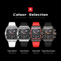 OLEVS Watches Men Chronograph Waterproof Rectangle Face Moon Phase Watches for Men Luminous Quartz Calendar Mens Wrist Watch - Silicon Strap