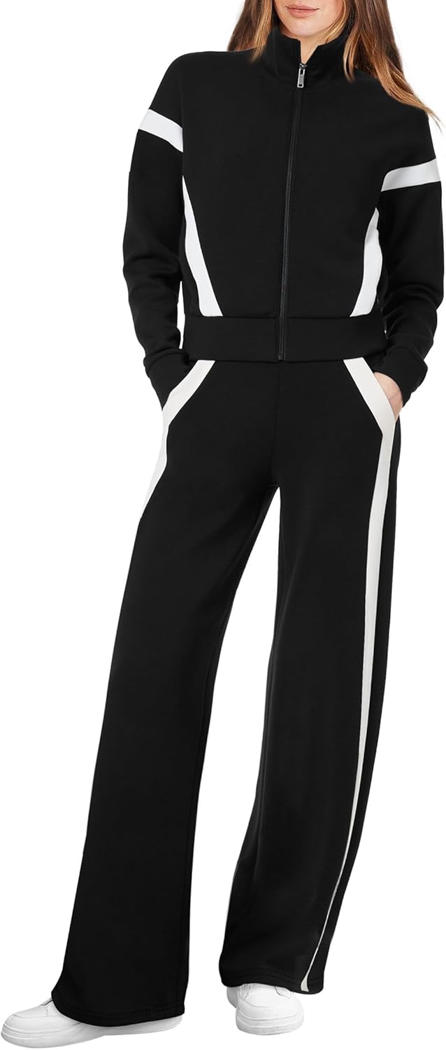 XIEERDUO Lounge Sets for Women 2025 Sweatsuit 2 Piece Outfits Sweatshirt Wide Leg Sweatpant Tracksuit Matching Set