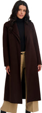 TAHARI Women's Slim Fit Double-Faced Wool Blend Wrap Coat with Tie Belt – Longline Silhouette, Chocolate, Large