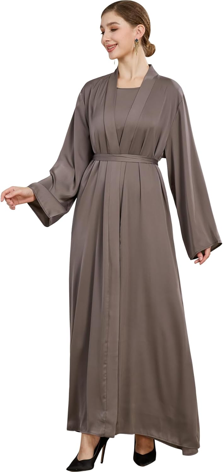 khalat Women Muslim Abaya Dress 2PCS Lightweight Satin Abaya Dress for Women Islamic Dubai Modest Kaftan Prayer Dress