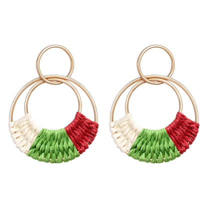 Raffia Hoop Earrings for Women Fun Boho Summer Beach Earrings Lightweight Handmade Straw Wicker Rattan Dangle Earrings Statement Geometric Round Drop Earrings