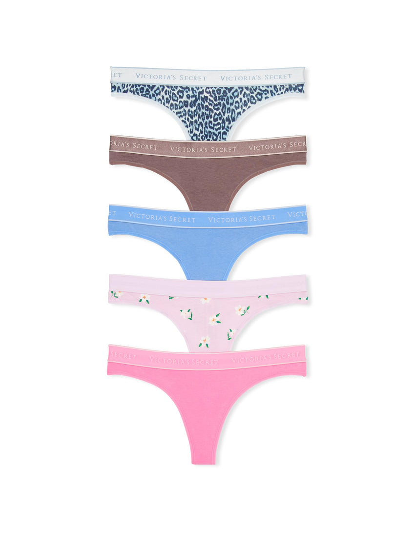 Victoria's Secret Women's Cotton Logo Thong Underwear, Panties for Women, Multi Pack (XS-XXL)