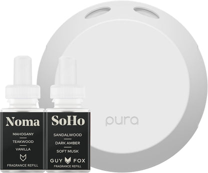 Pura Smart Home Fragrance Device Starter Set - Pura 4 - Scent Diffuser for Home - Includes Fragrance Aroma Diffuser - Square Box, Maui Mango and Signature Island Blend Scent Refills