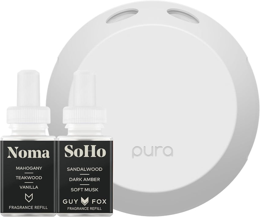 Pura Smart Home Fragrance Device Starter Set - Pura 4 - Scent Diffuser for Home - Includes Fragrance Aroma Diffuser - Square Box, Maui Mango and Signature Island Blend Scent Refills