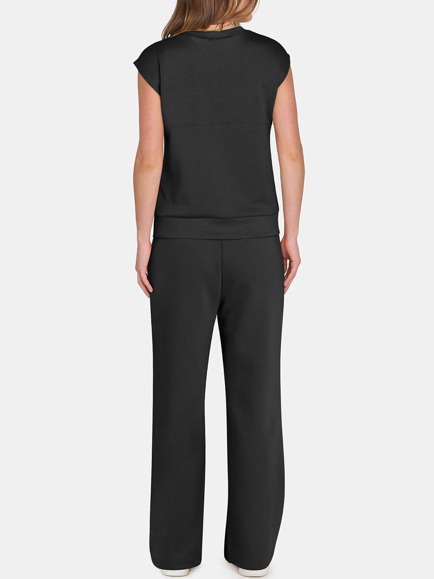 ANRABESS Two Piece Sets for Women Summer Sleeveless Sweatsuits Wide Leg Casual Lounge Set Matching Vacation Travel Outfits