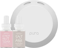 Pura Smart Home Fragrance Device Starter Set - Pura 4 - Scent Diffuser for Home - Includes Fragrance Aroma Diffuser - Square Box, Maui Mango and Signature Island Blend Scent Refills