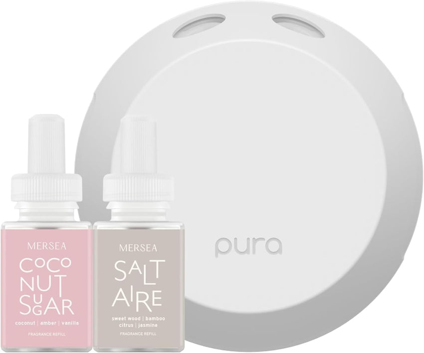 Pura Smart Home Fragrance Device Starter Set - Pura 4 - Scent Diffuser for Home - Includes Fragrance Aroma Diffuser - Square Box, Maui Mango and Signature Island Blend Scent Refills