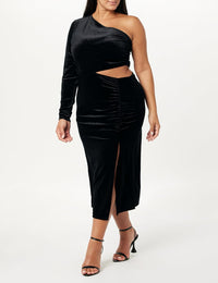 The Drop Women's Lia One-Shoulder Cutout Velvet Midi Dress