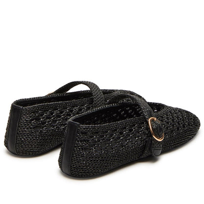 Woven Ballet Flats Women Mesh Raffia Flats Round Toe Mary Janes Comfortable Ballerina Flat Shoes