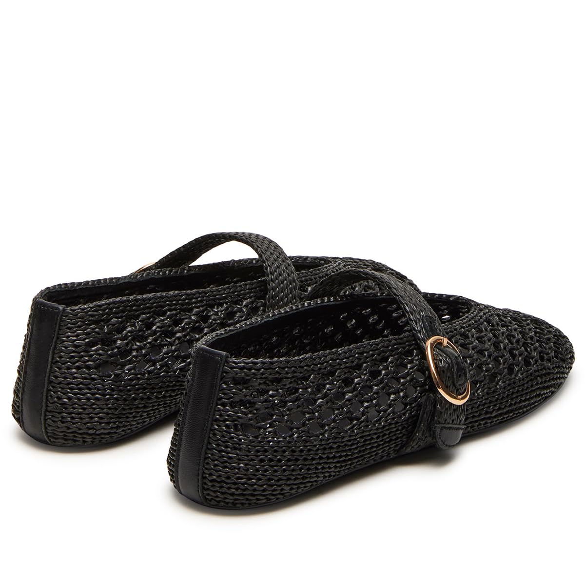 Woven Ballet Flats Women Mesh Raffia Flats Round Toe Mary Janes Comfortable Ballerina Flat Shoes