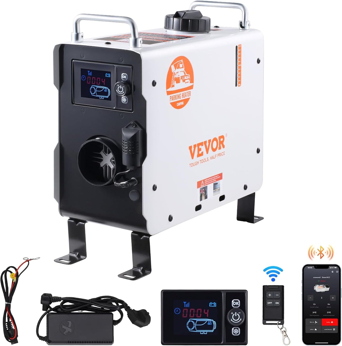 VEVOR Diesel Heater, 8KW, DC 12V/24V, All in One Portable Diesel Air Heater with Remote Control and LCD Display, Fast Heating Low Noise, 1.3 Gal Fuel Tank for Vehicles, RVs, Vans, Tractors and Trucks
