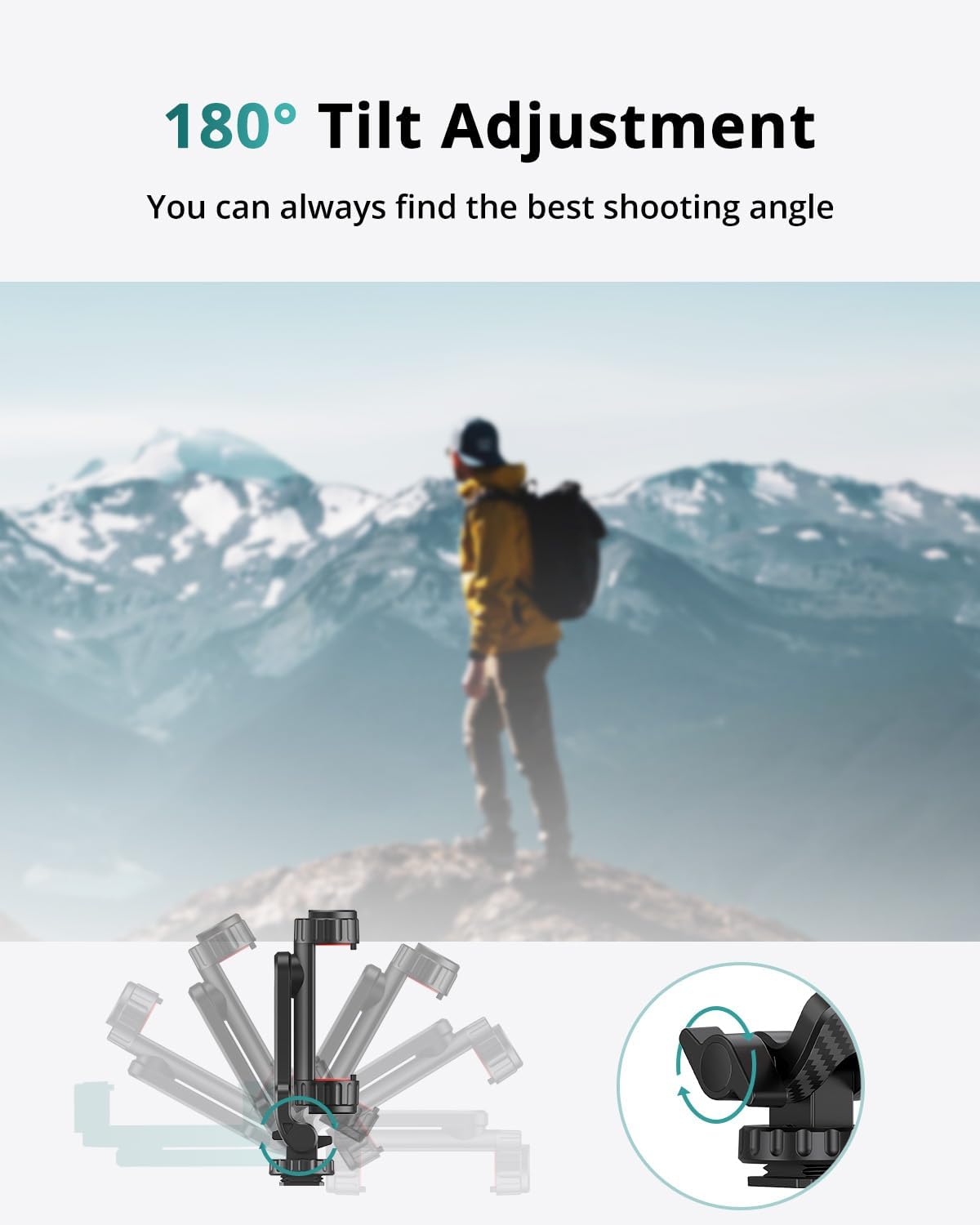 ATUMTEK Phone Tripod Mount, Universal Smartphone Mount Adapter with 2 Cold Shoe and 1/4" Standard Screw, 360° Rotates and 180° Tilts Adjustable Cell Phone Clamp Holder for Perfect Mobile Photography