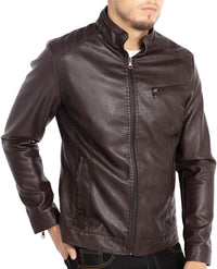 7DAY'S Men's Stand Collar Leather Jacket Motorcycle Lightweight Faux Leather Outwear