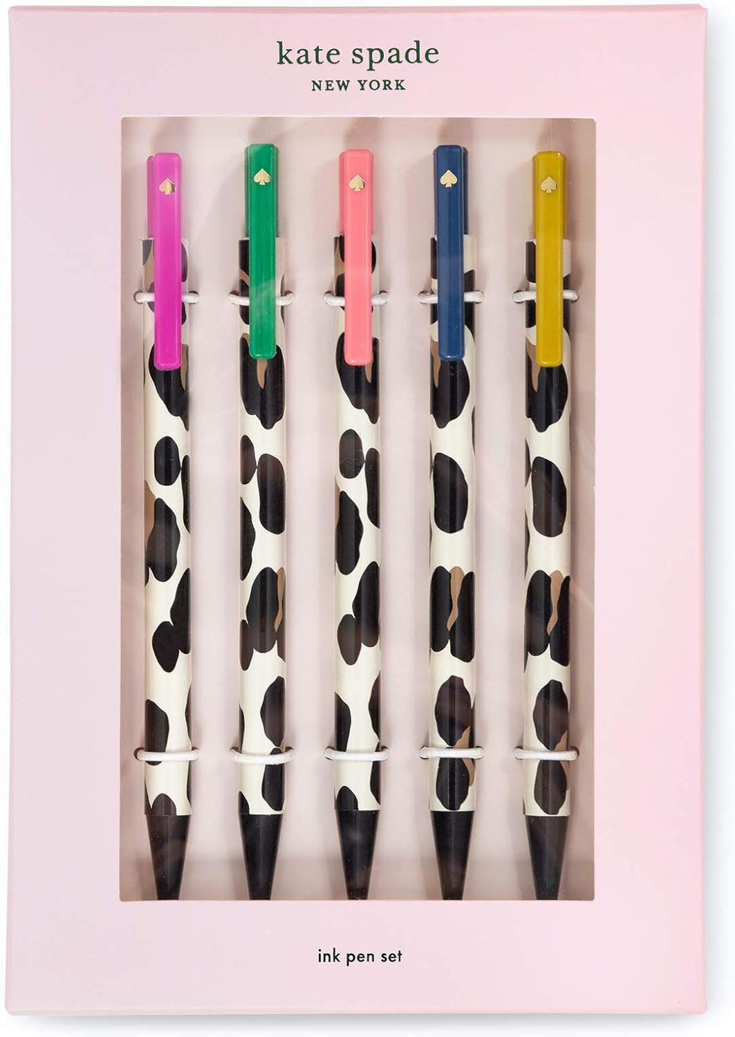 Kate Spade New York Black Ink Pen Set of 5, Cute Plastic Click Pens, Dots and Stripes
