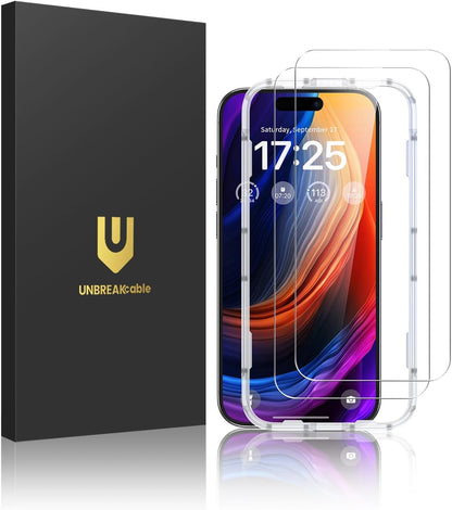 UNBREAKcable 2-Pack Screen Protector for iPhone 14/13/13 Pro Double Shatterproof Tempered Glass [Easy Installation Frame] [9H Hardness] [99.99% HD] [Bubble Free] for Apple 13 Pro/13/14 6.1 inch