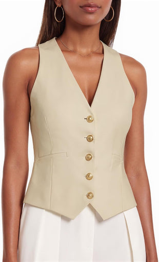 Mina Self Women's Sleeveless Vest Tops 2025 Summer - V-Neck Lightweight Slim Trendy Casual Business Work Blazer Pockets