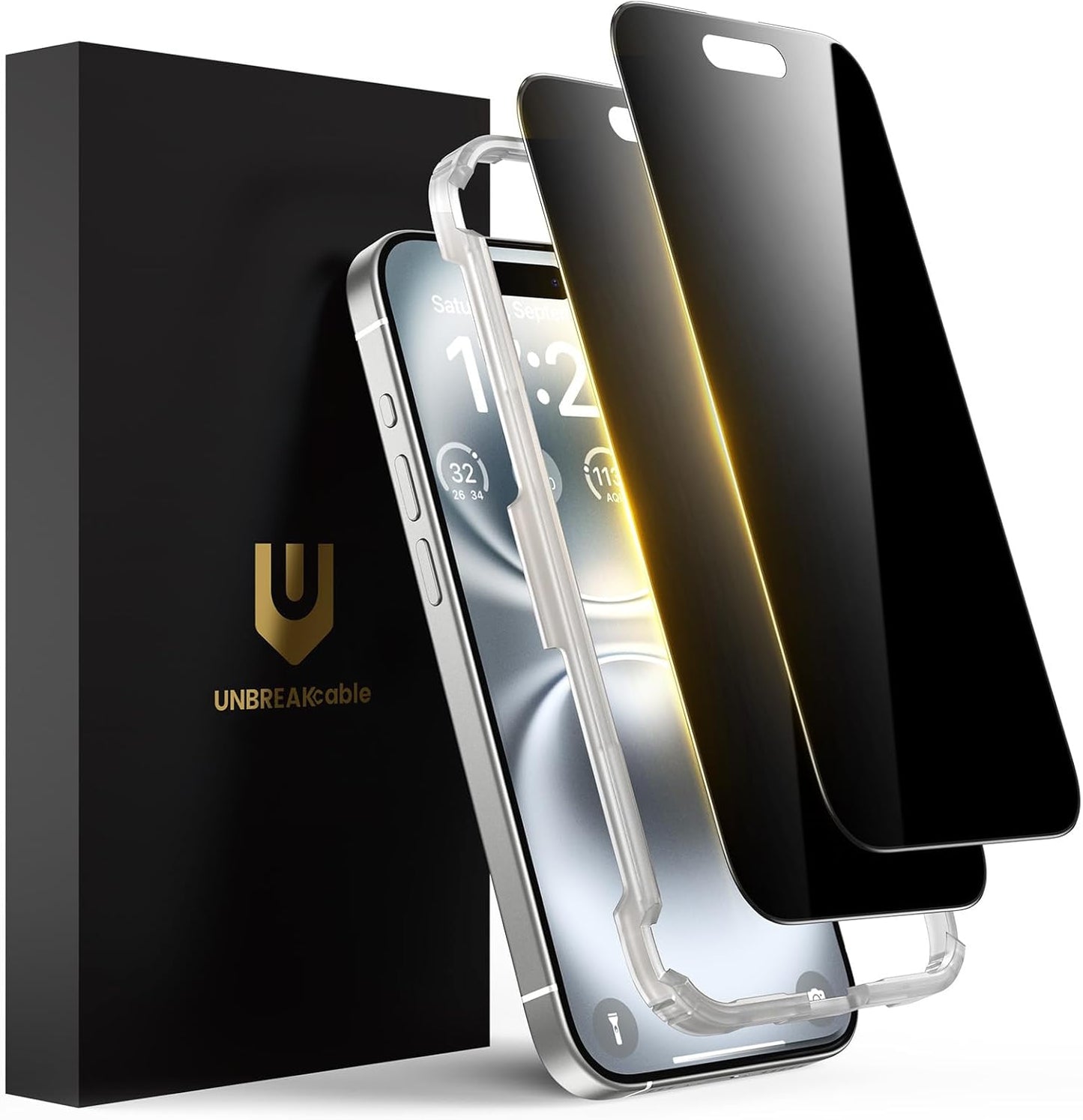 UNBREAKcable Privacy Screen Protector for iPhone 16 Pro Max, Anti-Spy Shatterproof Tempered Glass [True 28°Anti Spy] [9H Hardness] [Easy Installation Frame] Black Protector for iPhone 6.9" - 2 Pack