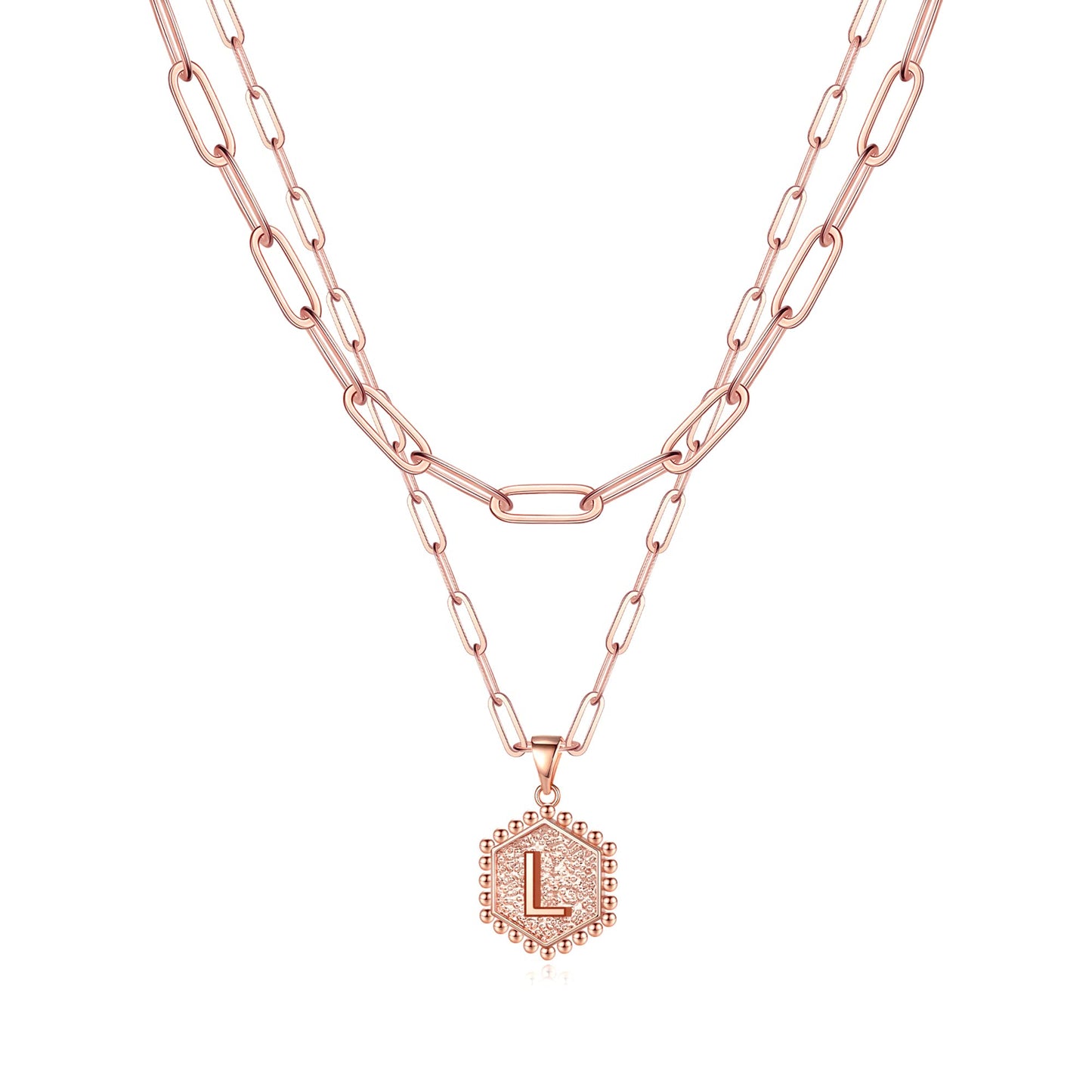 M MOOHAM Dainty Initial Necklaces for Women, 14K-Gold-Plated Layering Necklace for Women Cute Hexagon Letter Initial Necklace Layered Necklaces for Womens Teen Girl Gifts