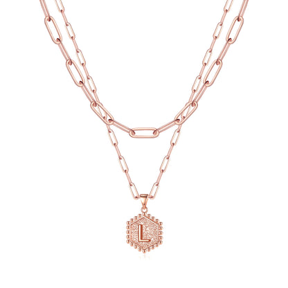 M MOOHAM Dainty Initial Necklaces for Women, 14K-Gold-Plated Layering Necklace for Women Cute Hexagon Letter Initial Necklace Layered Necklaces for Womens Teen Girl Gifts