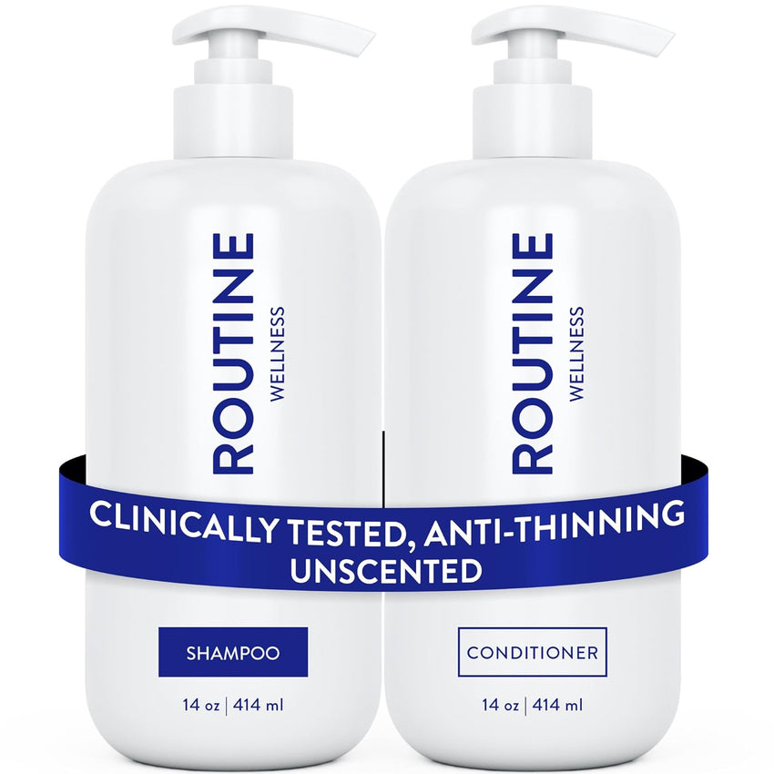 Routine Wellness Anti-Thinning Shampoo and Conditioner Set for Thinning Hair - Biotin DHT Blocker Women & Men - Color Safe Shampoo for Hair Loss & Healthier Hair - Rose Hips (Pack of 2)