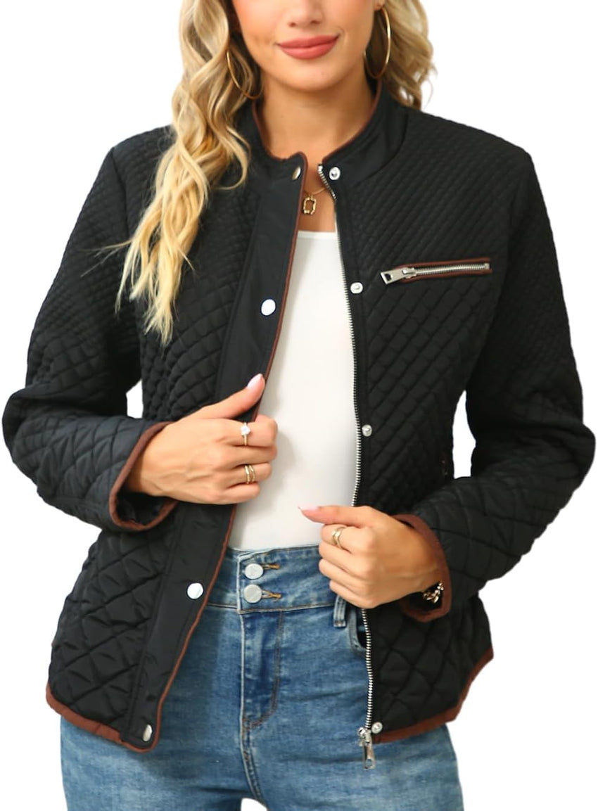 Bellivera Women's Stand Collar Lightweight Quilted Puffer Jacket Padded Zip Coat for Spring and Winter