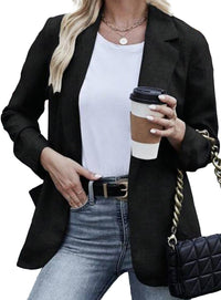 Mina Self Woman Blazer Ruched Sleeve Lapel Open Front Lightweight Work Office Blazer Jackets with Pockets