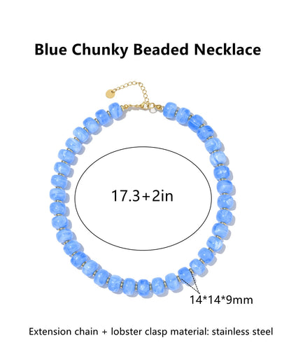 Chunky Beaded Statement Necklace for Women Trendy Colorful Boho Resin Bead Choker Necklaces Summer Handmade Jewelry Gifts Accessories