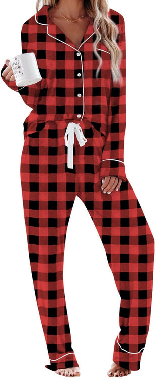 Aamikast Women's Pajama Sets Long Sleeve Button Down Sleepwear Nightwear Soft Pjs Lounge Sets