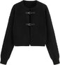 CIDER Cardigan Sweater for Women Round Neck Buckle Sweater Knitted Crop Top Long Sleeve Open Front Outerwear