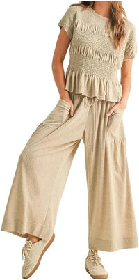 Summer Pants Set Women 2 Piece Lounge Matching Set Casual Outfit with Pockets for Travel Shopping Boho Chic Outfit