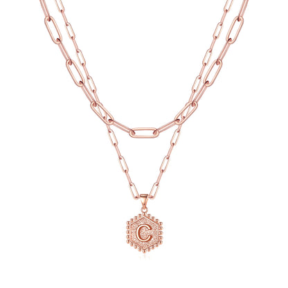 M MOOHAM Dainty Initial Necklaces for Women, 14K-Gold-Plated Layering Necklace for Women Cute Hexagon Letter Initial Necklace Layered Necklaces for Womens Teen Girl Gifts