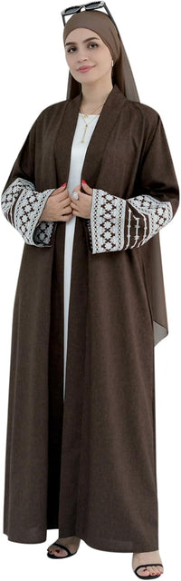 Women Abaya Muslim Prayer Dress Embroidered Sleeves Cardigan Kaftan Islamic Dubai Robe Casual Modest Abaya Dress