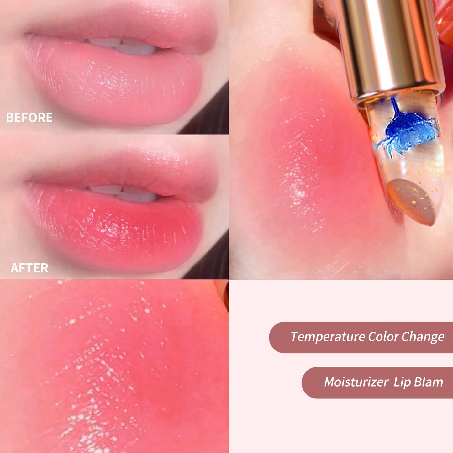 BLUE LOVE Color Changing Flower Lipstick - Hydrating Jelly Lip Balm with Flower, Long-Lasting Moisturizer & Nourishing Lip Gloss (Blue&Gold, 2 Count (Pack of 1))