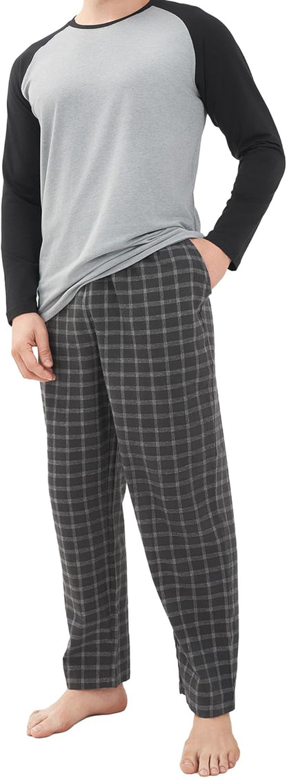 DAVID ARCHY Mens Pajamas Set - Soft Pj Sets for Men Long Sleeve Pajamas Men Cotton Mens Pjs Sets Loungewear with Pockets