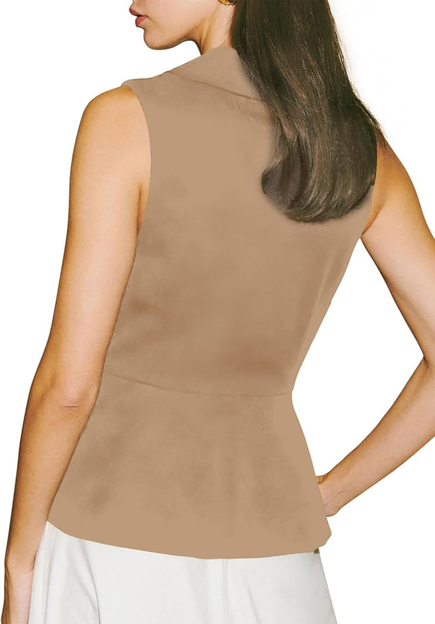 Mina Self Sleeveless Vest Blazer for Women 2024 Khaki Summer Lightweight Light Weight Fashion Dressy Casual Trendy Petite Fitted Work Office Professional Business Womens Blazers Vests Tops Jackets