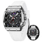OLEVS Watches Men Chronograph Waterproof Rectangle Face Moon Phase Watches for Men Luminous Quartz Calendar Mens Wrist Watch - Silicon Strap