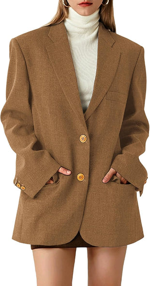 Mina Self 2025 Fall Women's Lightweight Blazer Suit Jacket Single-Breasted Casual Business Loose Fit Outerwear Pockets