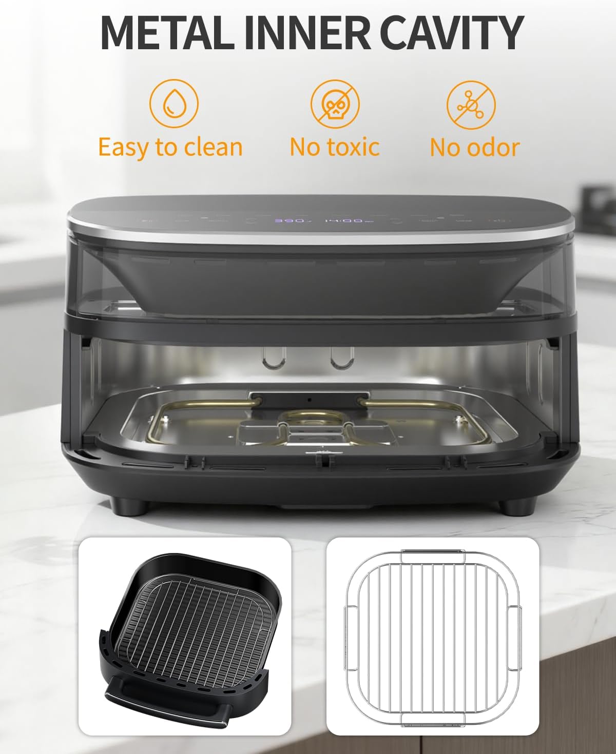 Extra Large Air Fryer,11-IN-1 6 QT 450F Air Fryer with Superior Airflow, Dual Heat Source Technology, Smart Digital Wide Fryer with PFAS Free Basket, Fits a 12" Pizza or 33 Chicken Wings