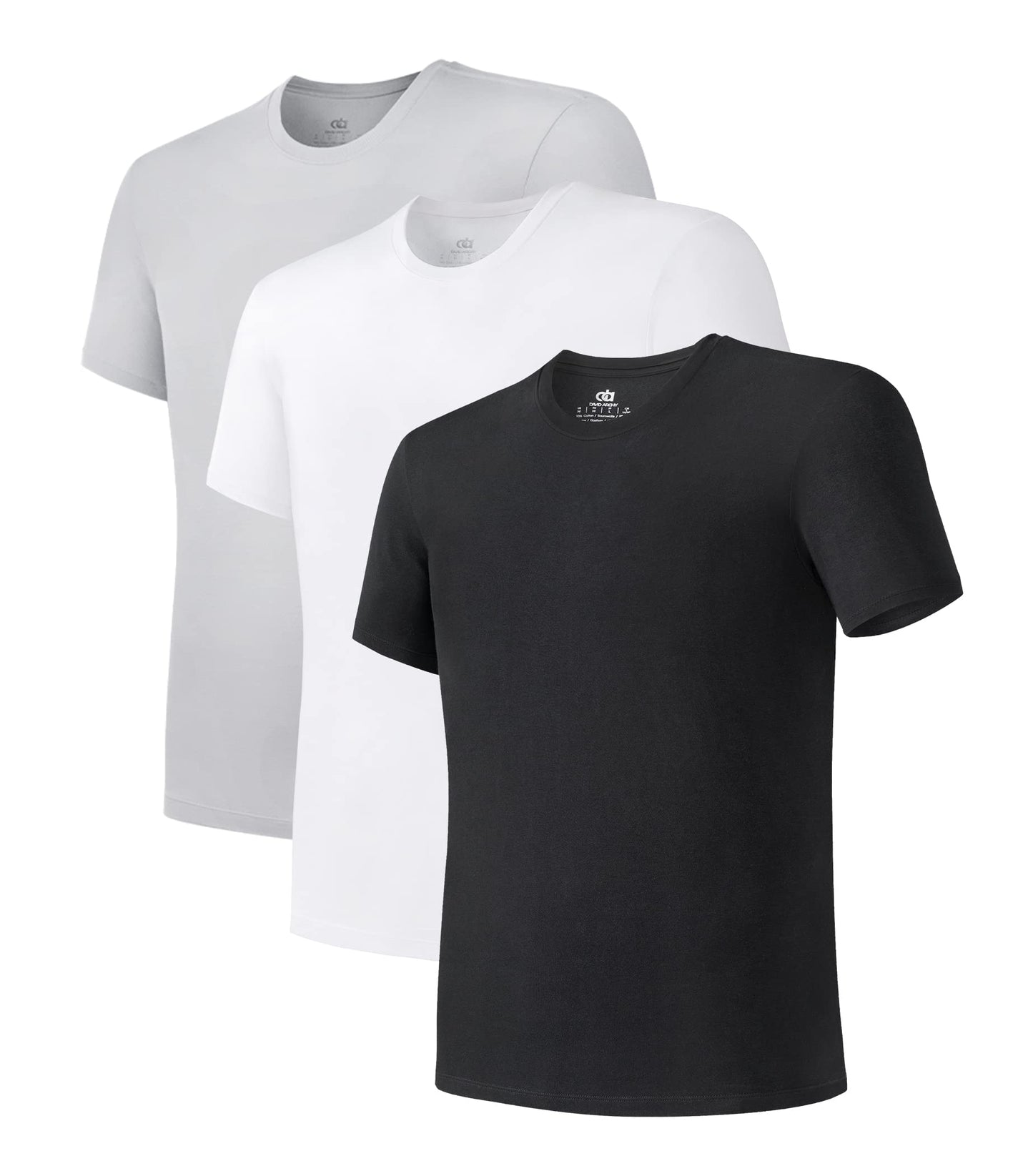 DAVID ARCHY Men's Undershirt Bamboo Rayon Moisture-Wicking Crewneck T-Shirts Stretch Tees for Men, 3 or 5 Pack