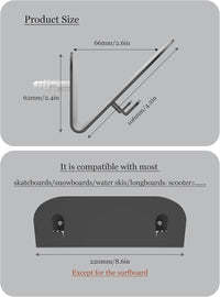 NOTMBESTM Wall Mount Holder for Skateboard/Snowboard/Longboard, Skate Deck Wall Mount Fit for Scooters/Skis Wall Hanger Display, Skateboard Shelf Rack 2.0mm Thick Metal Heavy-Duty with Hooks