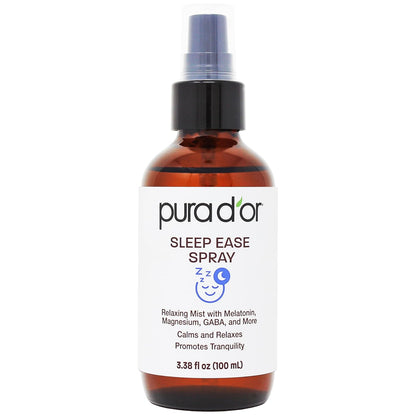 PURA D'OR 3.38 Oz Sleep Ease Spray – Relaxing Mist with Botanical Extracts – Infused with Melatonin, Magnesium & GABA – Supports Tranquility & Relaxation
