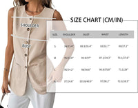 Mina Self 2025 Womens Summer Long Linen Vest Tops Sleeveless Lightweight Single Breasted Trendy Casual Work Jacket Pockets