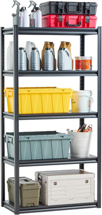 VEVOR Storage Shelving Unit, 5-Tier Adjustable, 2000 lbs Capacity, Heavy Duty Garage Shelves Metal Organizer Utility Rack, Black, 36" L x 18" W x 72" H for Kitchen Pantry Basement Bathroom Laundry