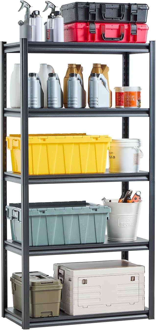 VEVOR Storage Shelving Unit, 5-Tier Adjustable, 2000 lbs Capacity, Heavy Duty Garage Shelves Metal Organizer Utility Rack, Black, 36" L x 18" W x 72" H for Kitchen Pantry Basement Bathroom Laundry