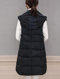 Tanming Women's Long Puffer Vest Casual Sleeveless Puffy Jacket with Removable Hood