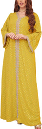 FPOVFPO Women's Muslim Abaya One-Piece V Neck Bronzing Dress Islamic Full Length Kaftan Daily Casual