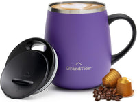 GRANDTIES Insulated Coffee Mug with Handle–Sliding Lid for Splash-Proof 16oz Wine-Glass Shape Thermal Tumbler with Double Walled Vacuum Stainless Steel to Keeps Beverages Hot or Cold-Cognac Metallic