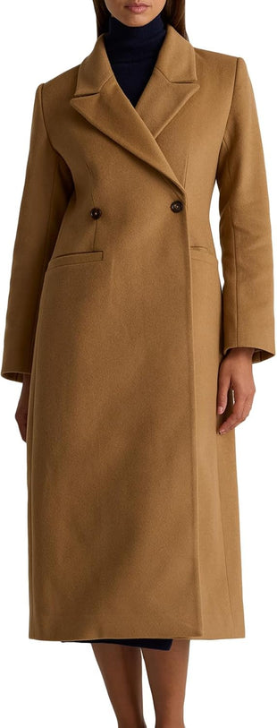Mina Self Long Wool Coat Women 2025 Fall Winter Notch Lapel Double Breasted Full-Lined Business Casual with Pockets Pea Coats