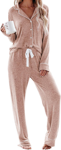 Aamikast Women's Pajama Sets Long Sleeve Button Down Sleepwear Nightwear Soft Pjs Lounge Sets